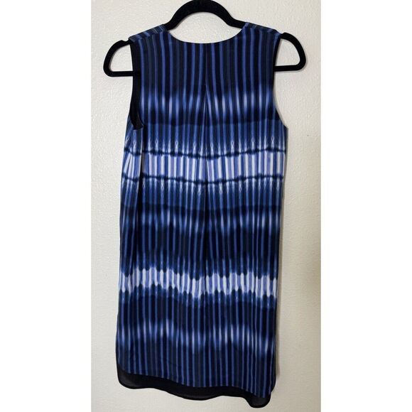 Vince Women's Blue Black Stripe Sleeveless Lined Silk Shift Dress Size XS - Picture 2 of 5